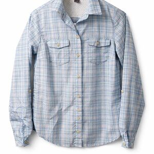 Eddie Bauer Outdoor Light Blue Plaid Shirt Button Down XS
